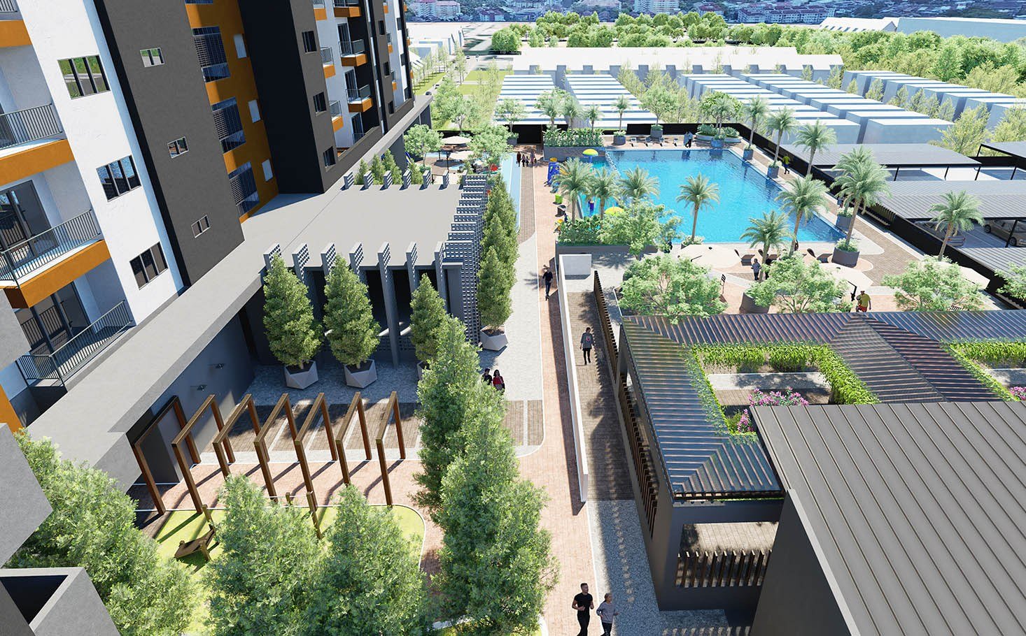 Alamanda Heights Bukit Serdang landscaped garden deck with pool and walkways