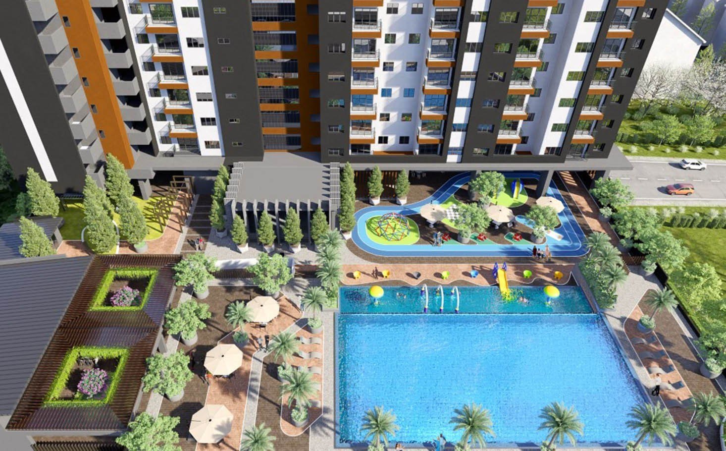 Alamanda Heights Bukit Serdang swimming pool and children's playground on the recreation deck