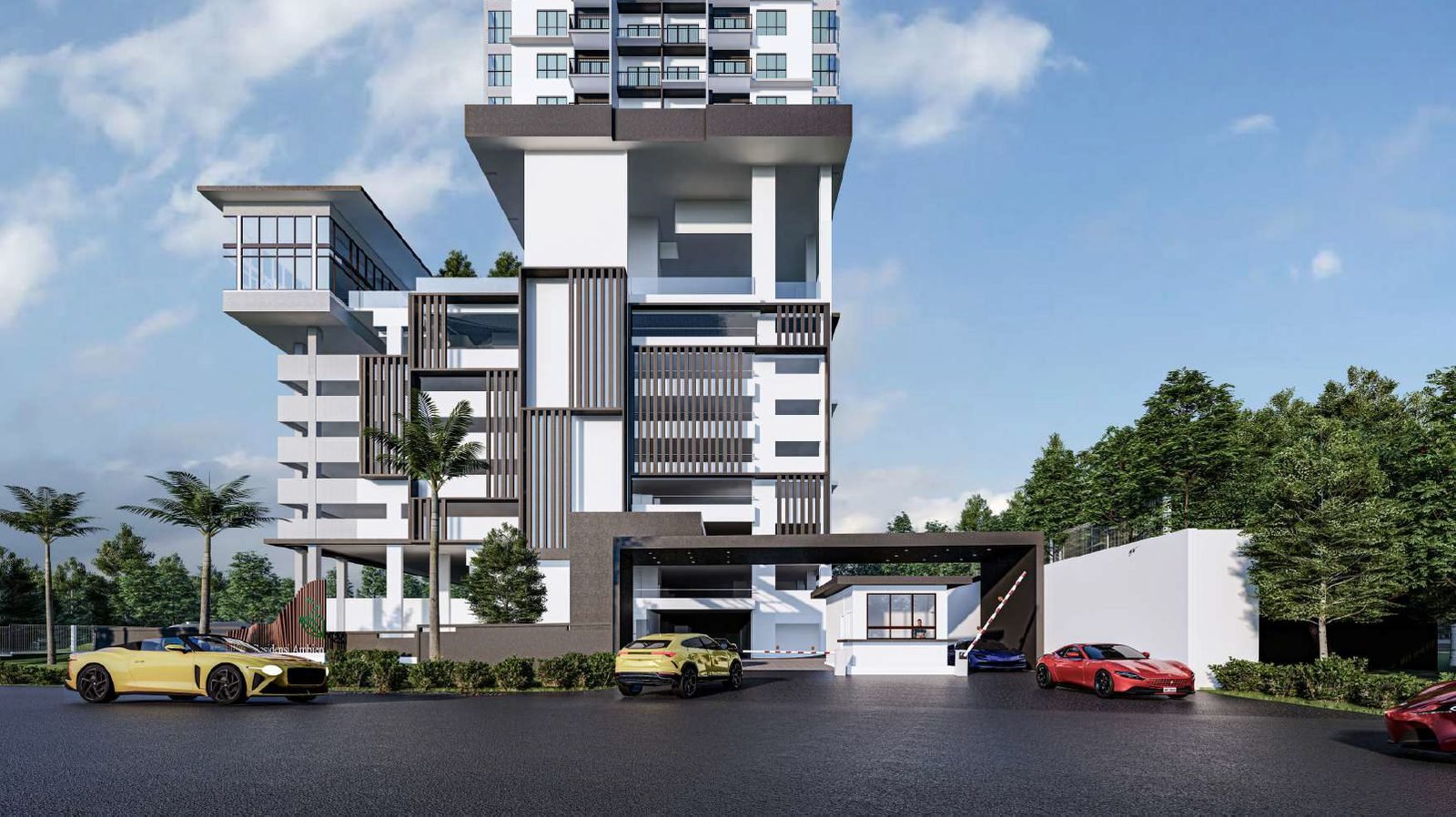 Ambience Residence Sungai Besi grand arrival entrance and covered drop-off framed by landscaping