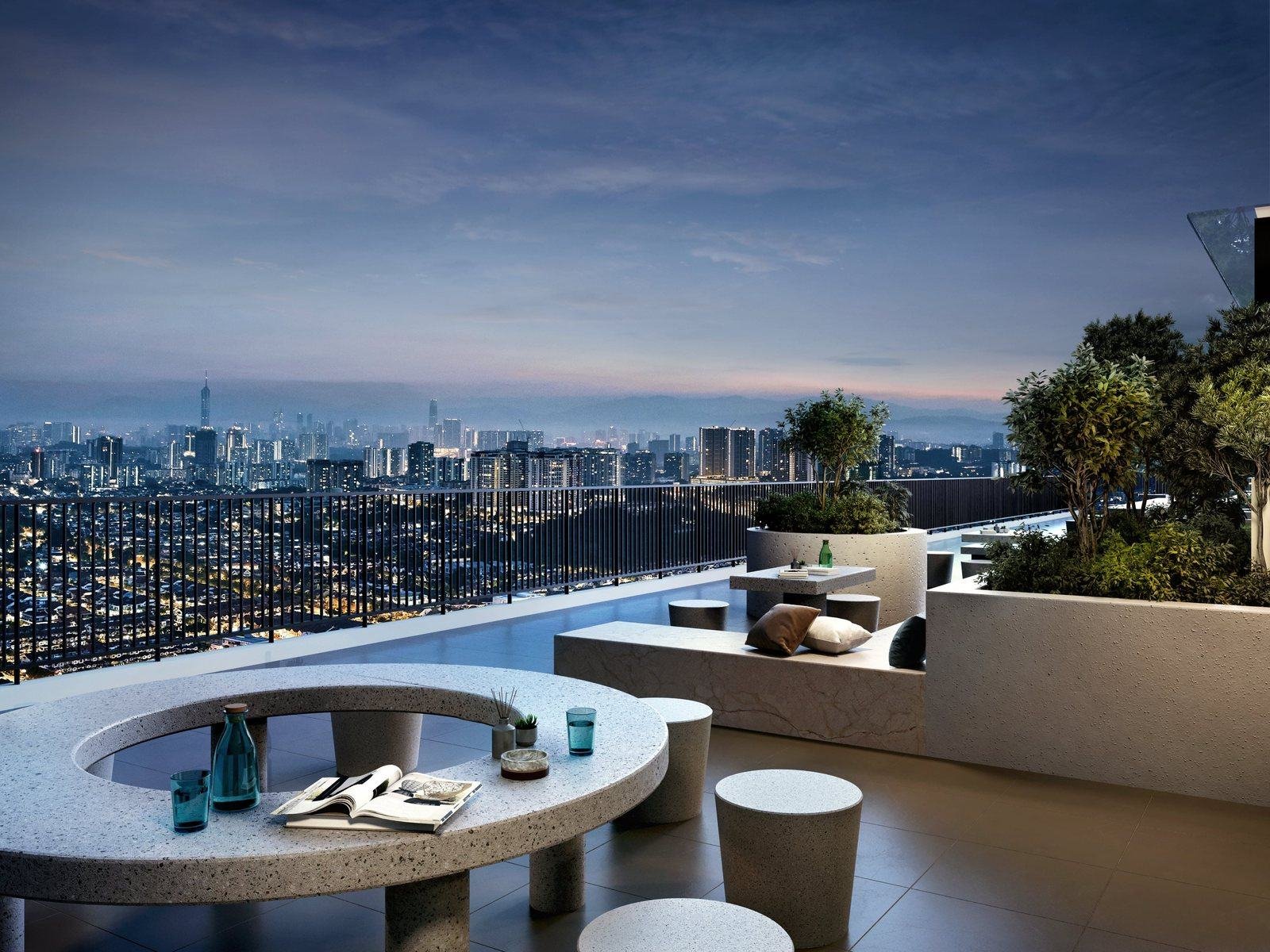 Aras Residences rooftop lounge terrace with KL skyline view