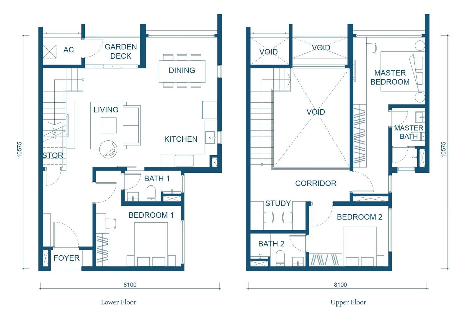 Aricia Residences Type D1 duplex floor plan, 1,410 sq ft, 3+1 bedrooms over two floors