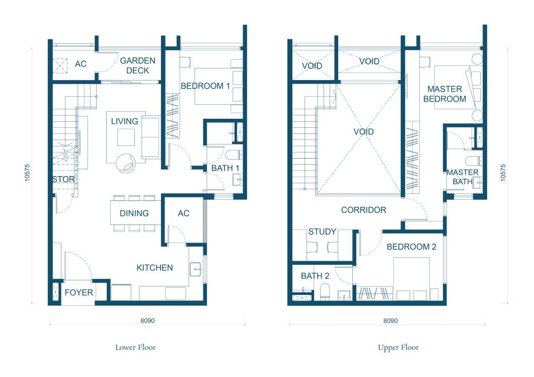 Aricia Residences Type D2 duplex floor plan, 1,420 sq ft, 3+1 bedrooms over two floors
