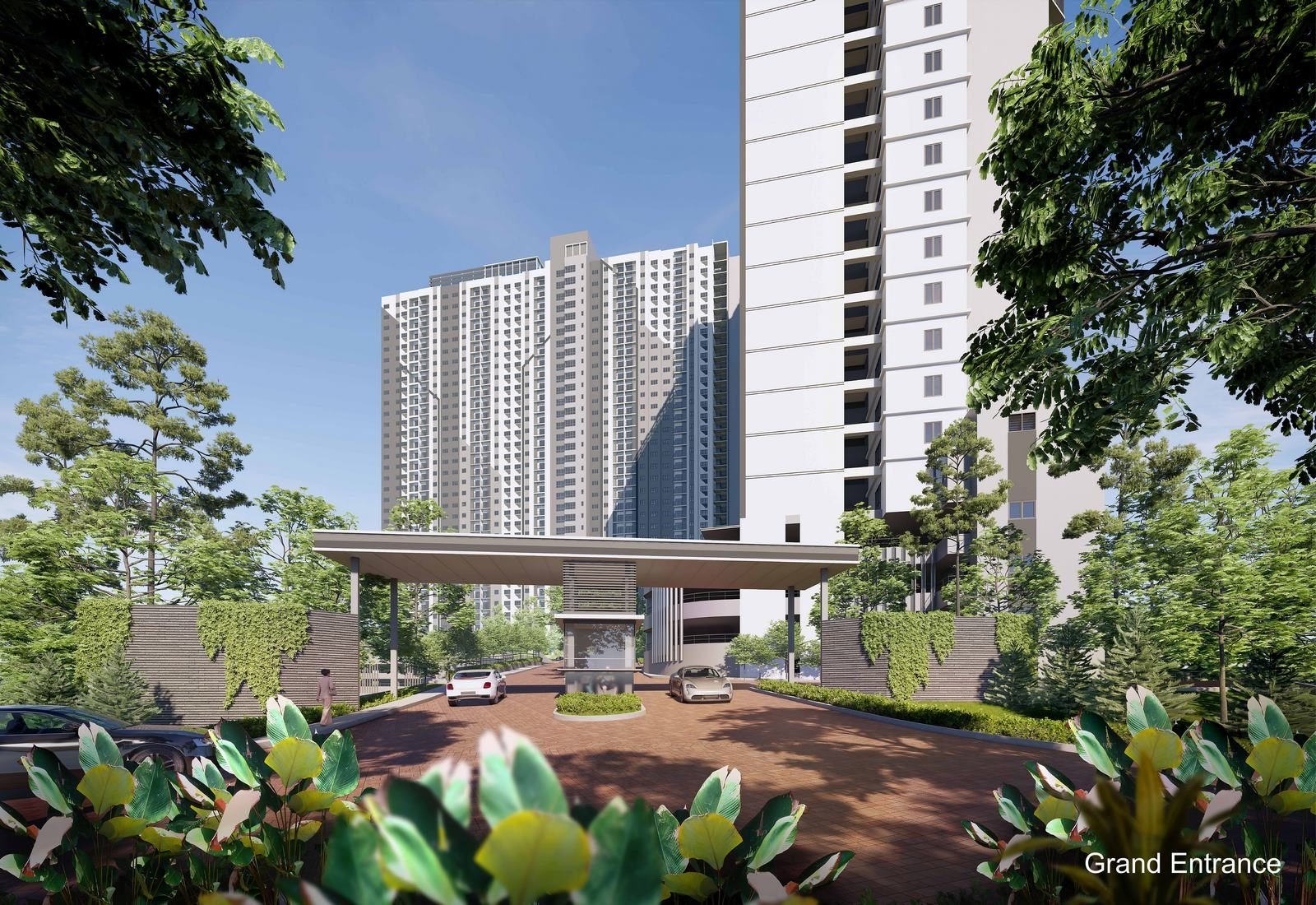 Aster Hill Sri Petaling grand covered arrival entrance and drop-off framed by landscaping