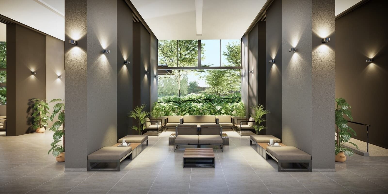 Aster Hill Sri Petaling residents' lounge with garden views and warm lighting