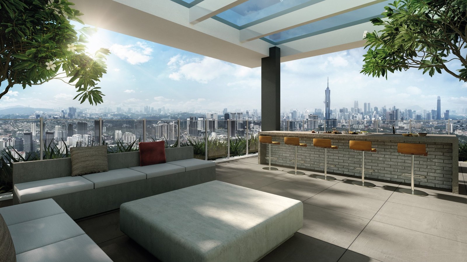 The Atas Taman Desa rooftop sky lounge with bar and KL skyline view