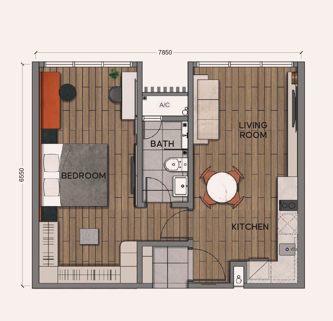 Aurum Suites Type A floor plan 527 sq ft, 1 bedroom 1 bathroom, Sri Petaling