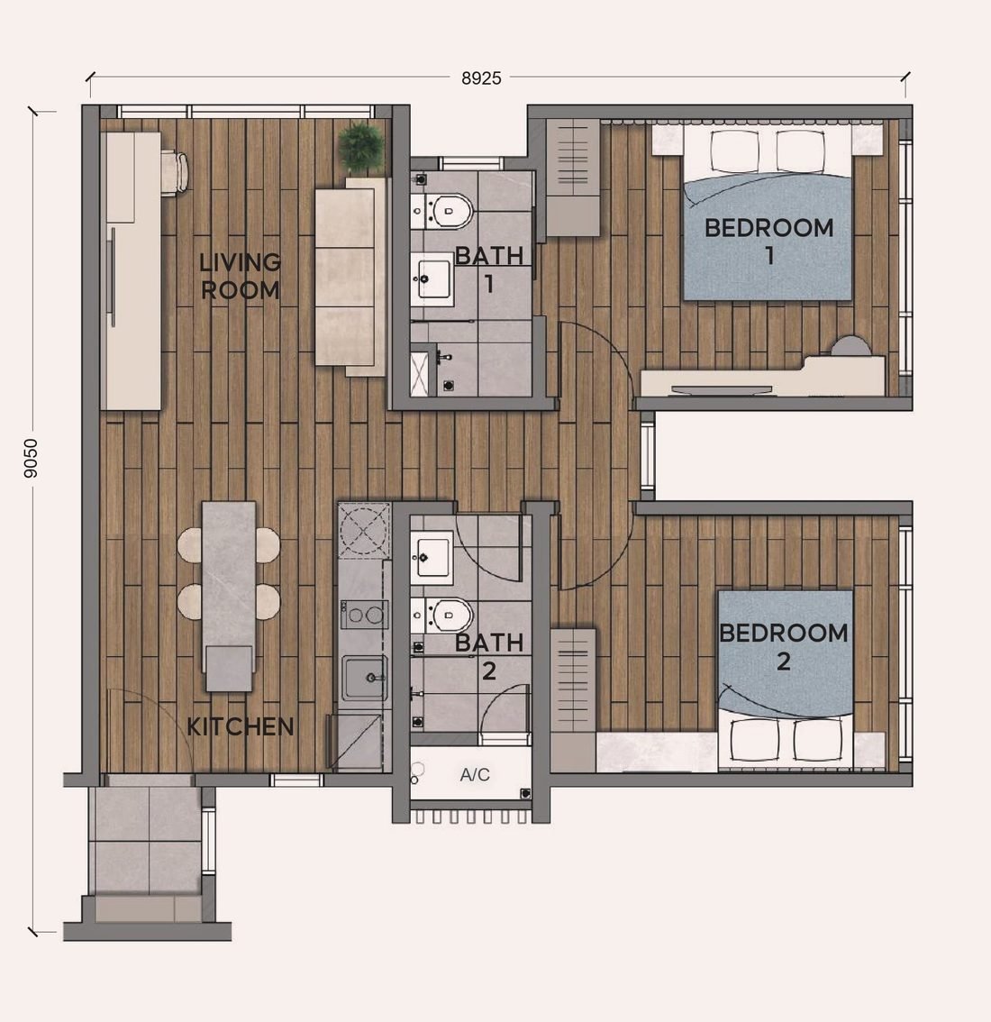 Aurum Suites Type B floor plan 679 sq ft, 2 bedrooms 2 bathrooms, Sri Petaling