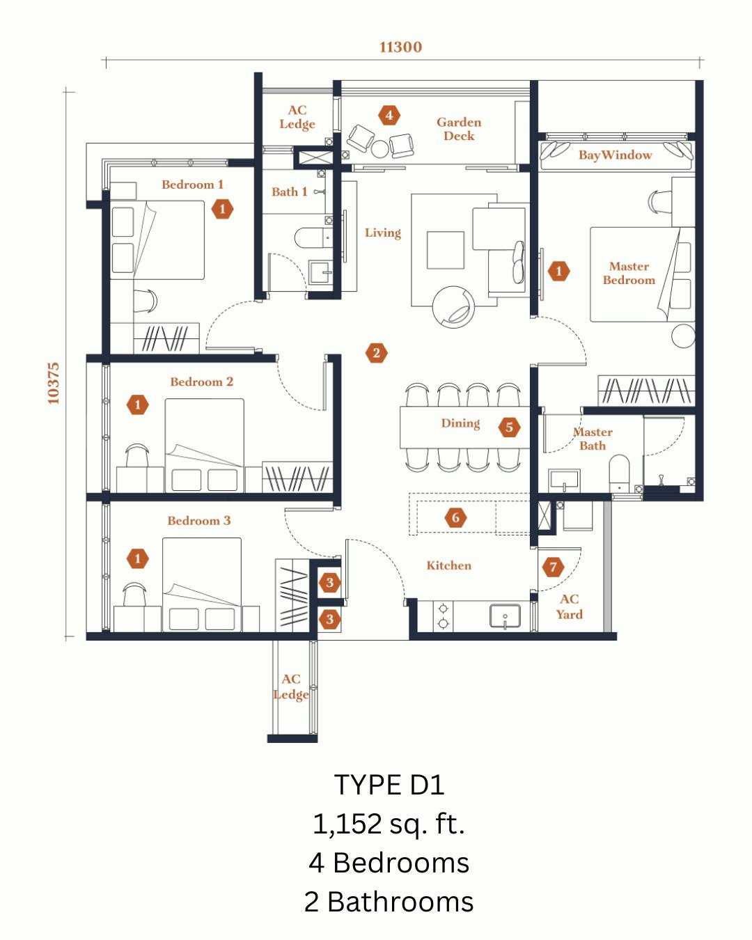 Avantro Residences Type D1 floor plan 1,152 sq ft, 4 bedrooms