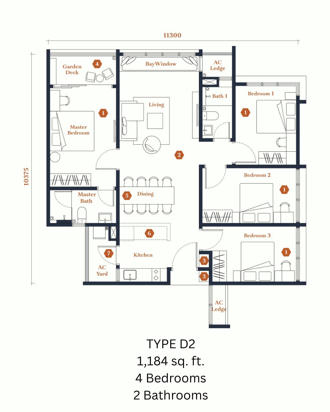 Avantro Residences Type D2 floor plan 1,184 sq ft, 4 bedrooms