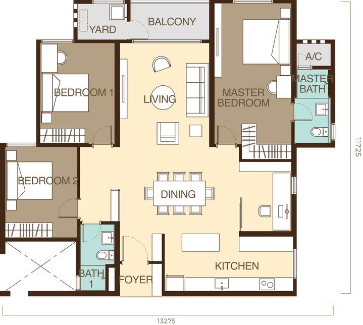 Ayanna Type A1 floor plan 1,365 sq ft