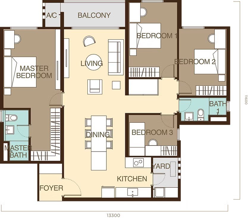 Ayanna Type A2 floor plan 1,384 sq ft