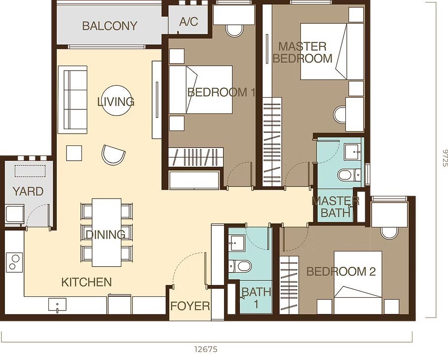 Ayanna Type E1 floor plan 1,155 sq ft