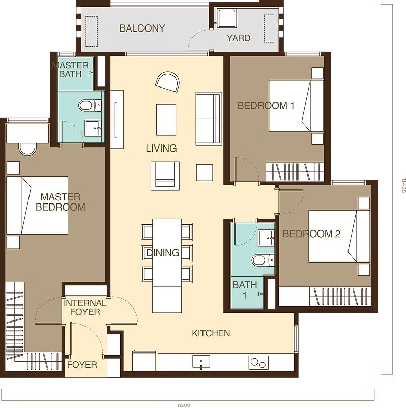 Ayanna Type E2 floor plan 1,178 sq ft