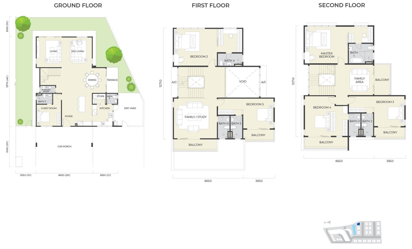 Daya Residence Phase 1 bungalow floor plan — about 5,004 sq ft, six bedrooms