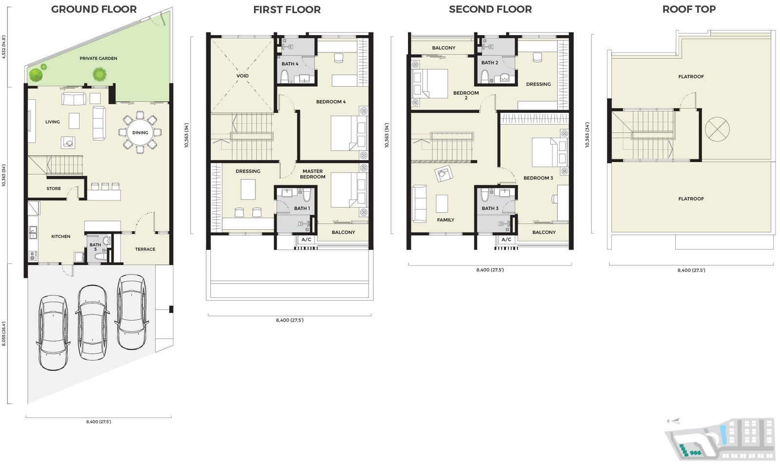 Daya Residence Phase 2 town villa floor plan — about 3,810 sq ft