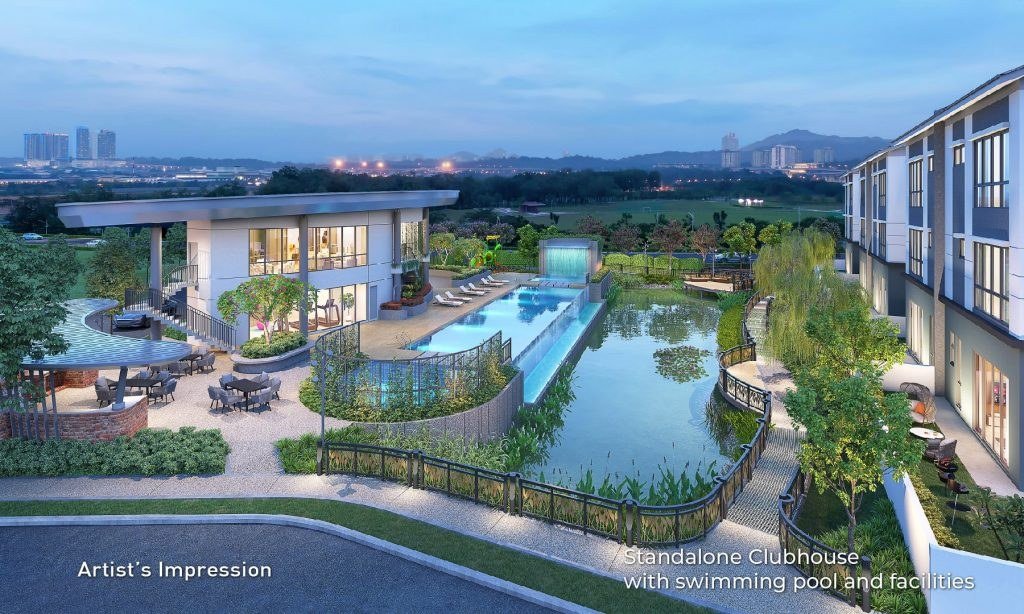 Daya Residence Kwasa Damansara standalone clubhouse with swimming pool overlooking the lake
