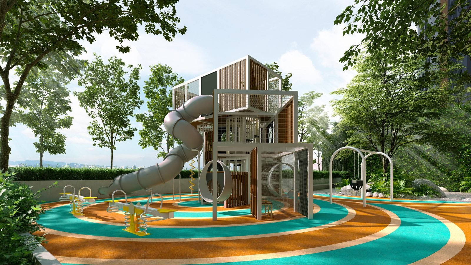 D'Evia Residences Kwasa Damansara children's adventure playground among landscaped greenery