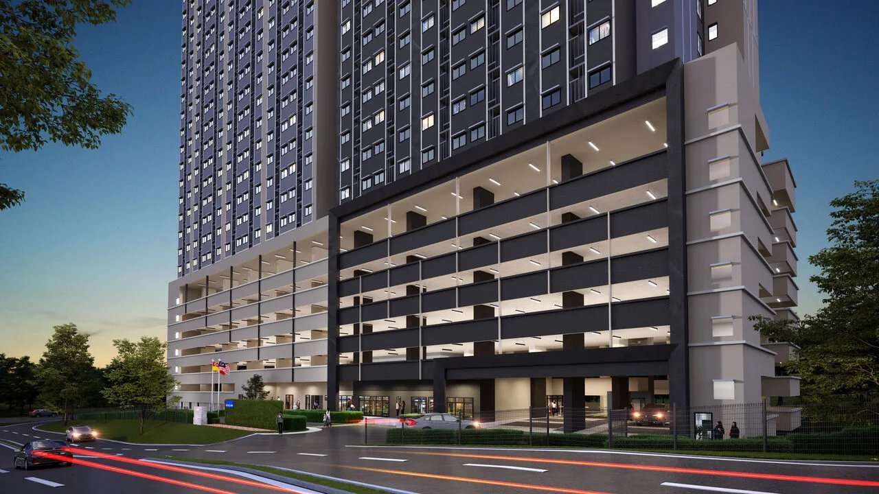 D'Nuri Residences Kwasa Damansara arrival and entrance at dusk