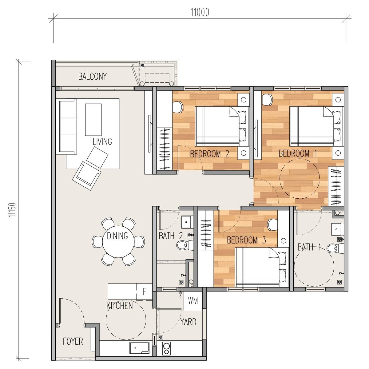 Erat Residence Alam Impian Type A floor plan — 3-bedroom, 1,098 sq ft