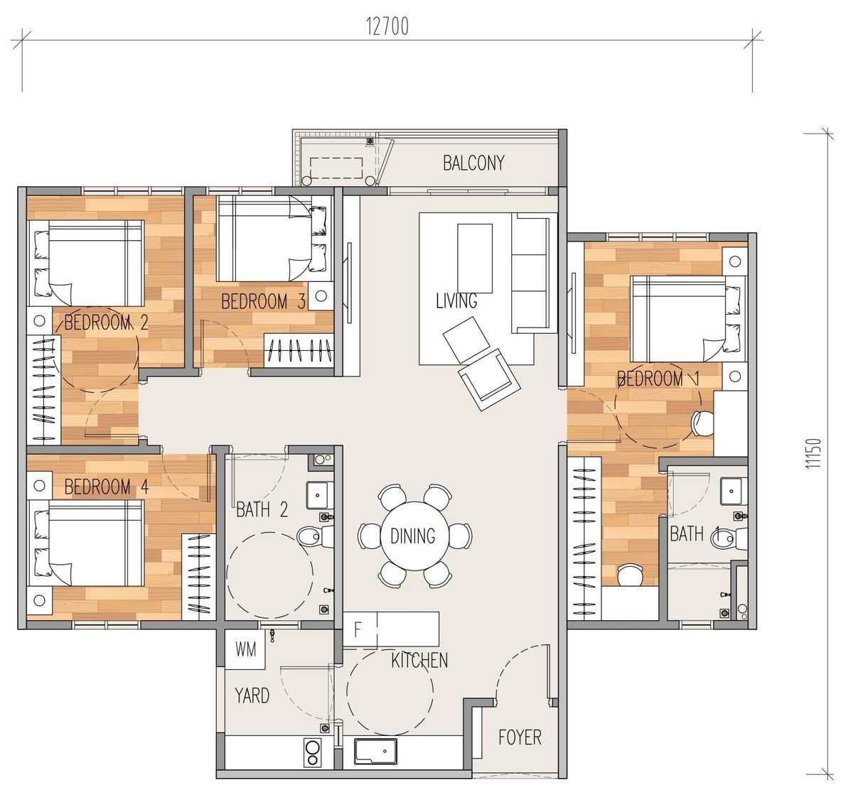 Erat Residence Alam Impian Type B floor plan — 4-bedroom, 1,216 sq ft