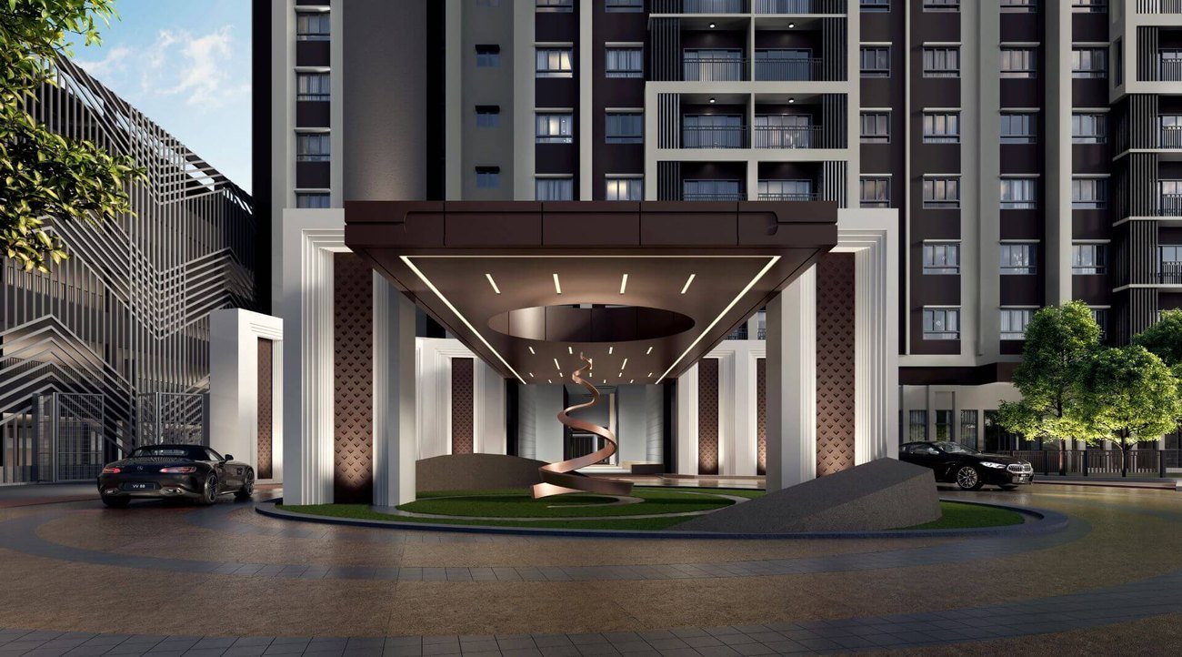 Erat Residence Alam Impian grand entrance and drop-off at night
