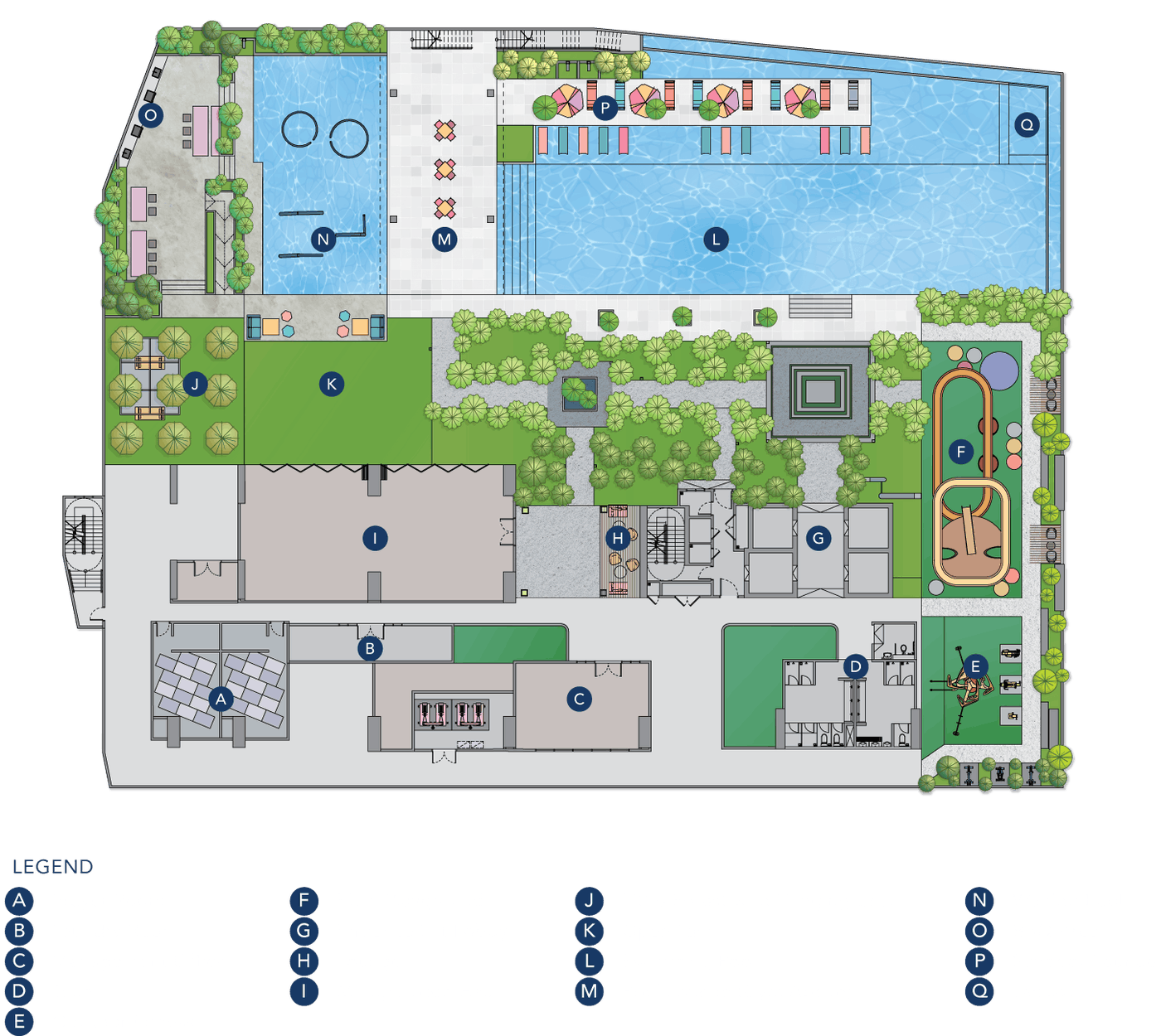 Gen Starz Old Klang Road Level 7A podium facilities plan showing the swimming pool, wading pool, jacuzzi, kids' playground, multipurpose hall and outdoor fitness area