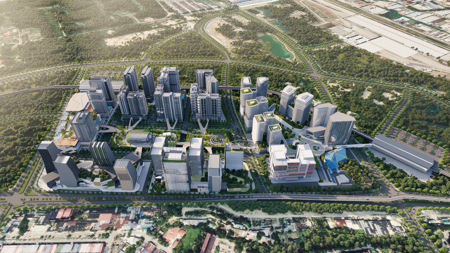Aerial masterplan view of the Kwasa Damansara township and city centre in Sungai Buloh, Selangor