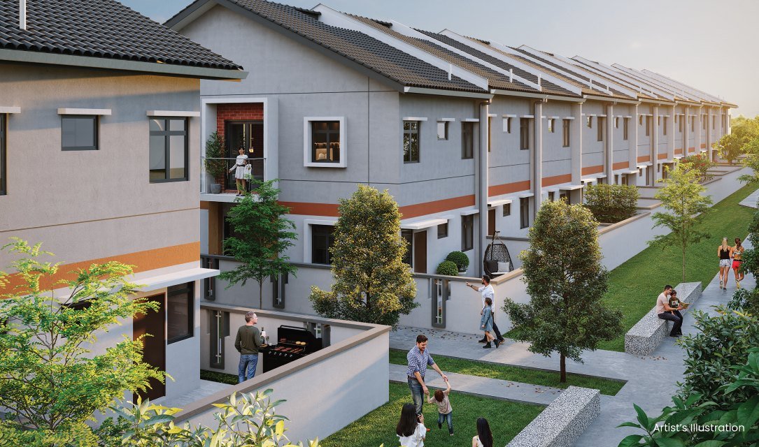 Majestic Flora Semenyih streetscape of the link homes with landscaping