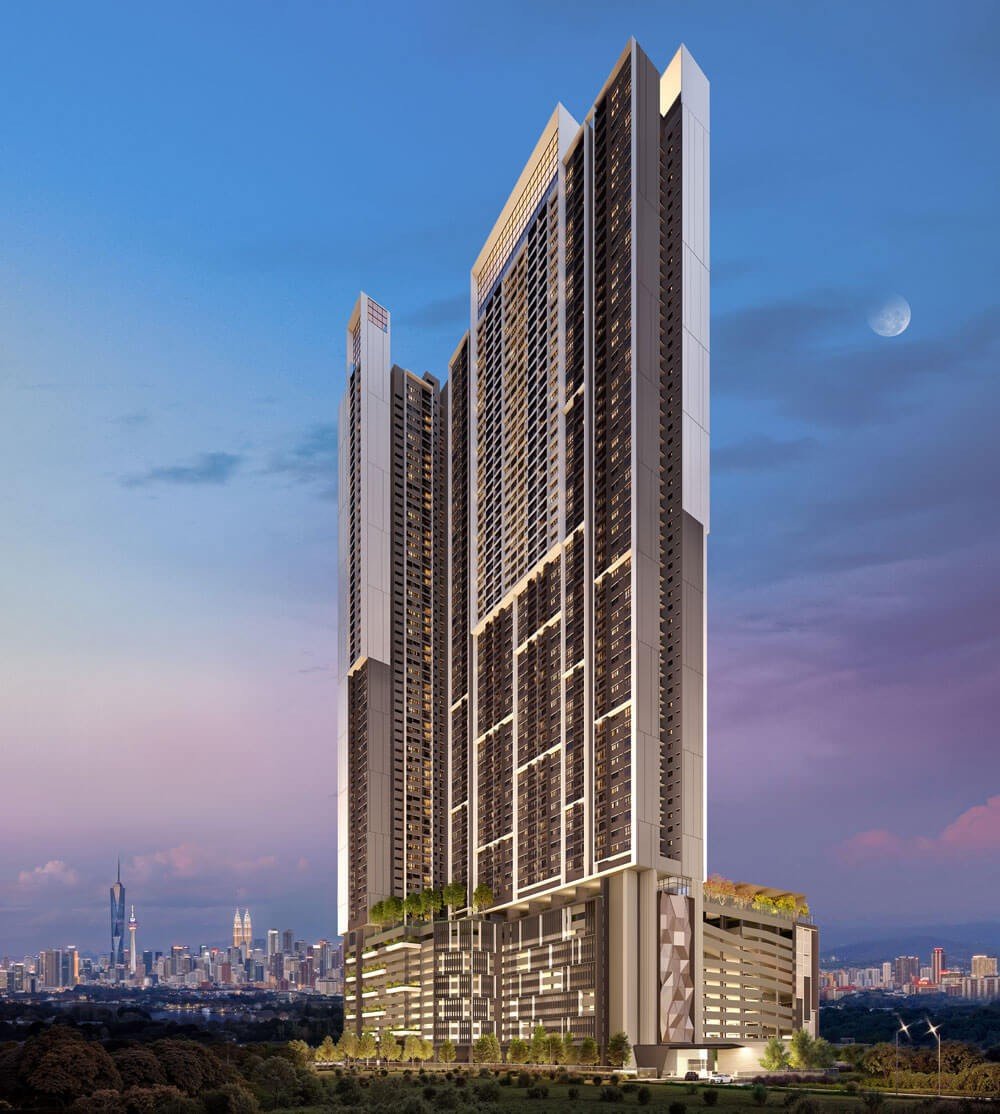 Taman Desa Kuala Lumpur skyline with new high-rise developments against the KL city view at dusk
