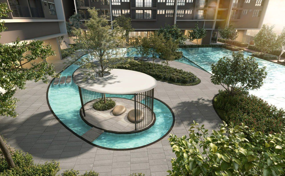 M Aspira Taman Desa floating pavilion set within the pool