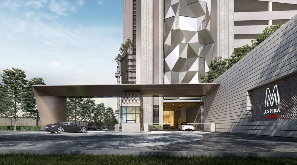 M Aspira Taman Desa grand entrance with faceted feature facade
