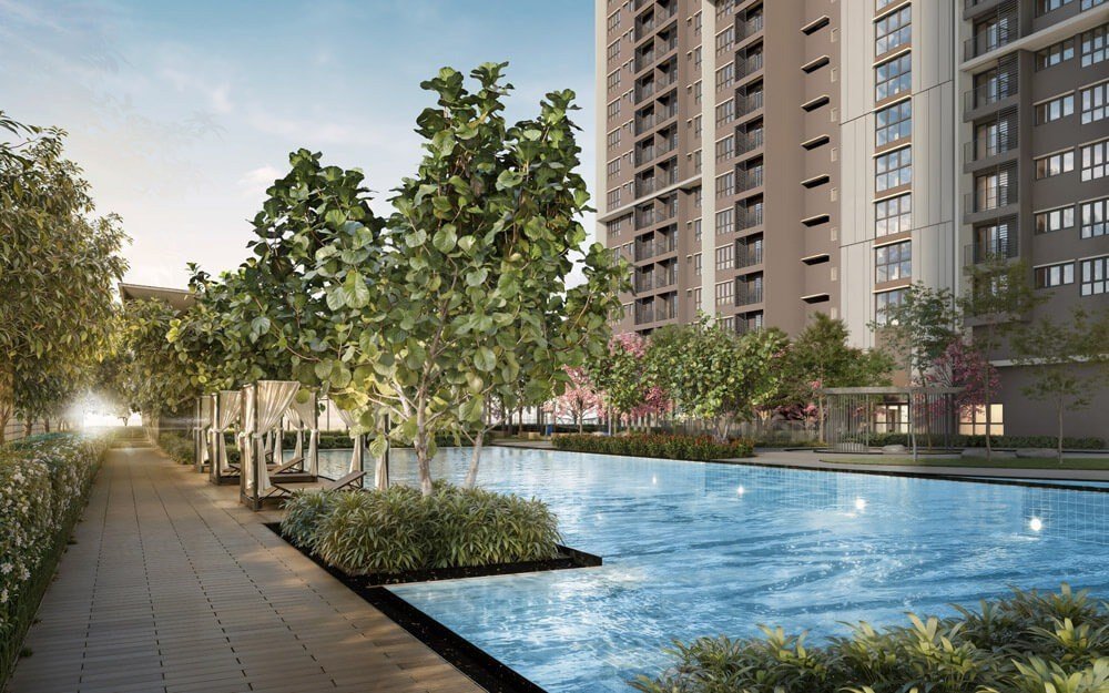 M Aspira Taman Desa 50m lap pool with cabanas and landscaping