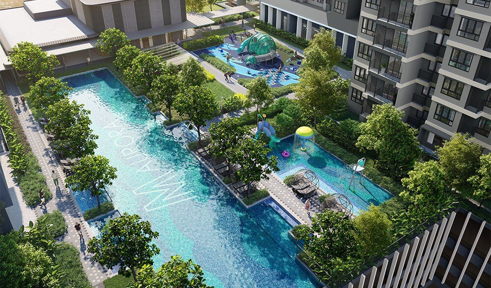 M Aurora Old Klang Road 50m lap pool and waterplay surrounded by landscaping
