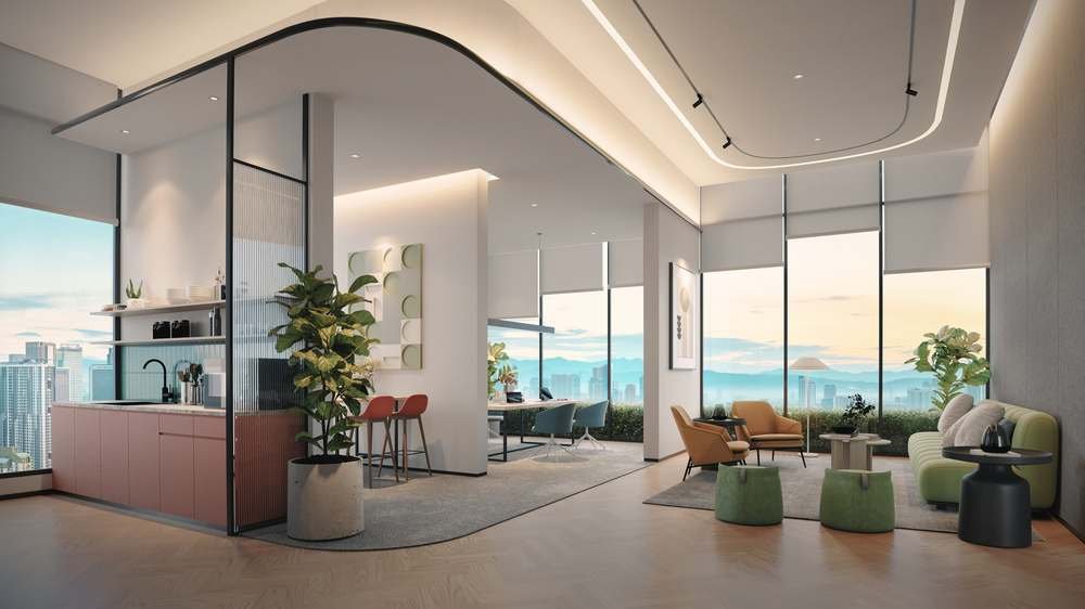 Parkside Collective Level 43 co-work lounge with city views