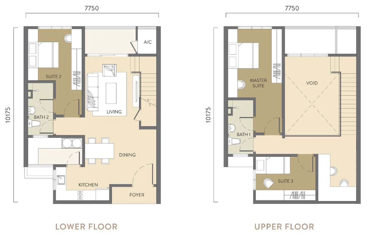 Quaver Residence Duplex Type A floor plan 1,367 sq ft lower and upper floor
