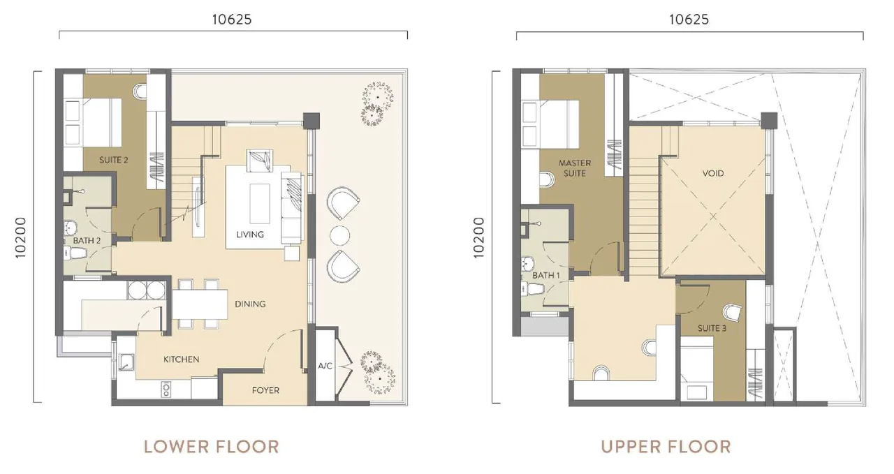 Quaver Residence Duplex Type B floor plan 1,701 sq ft lower and upper floor with balcony