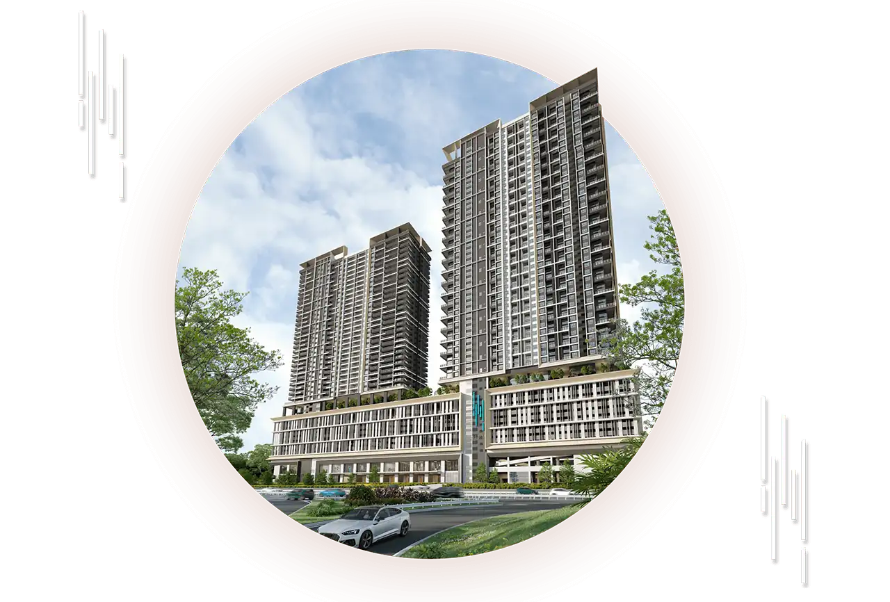 Quaver Residence Seri Kembangan twin tower facade at dusk