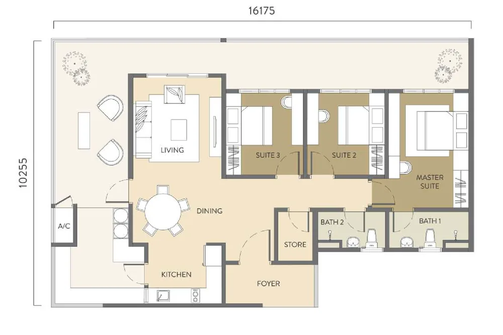 Quaver Residence Type C floor plan 1,647 sq ft 3+1 bedrooms with large balcony