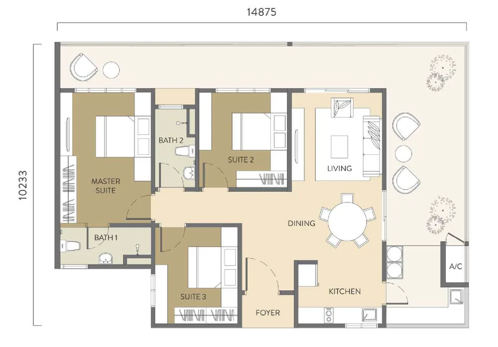 Quaver Residence Type D floor plan 1,561 sq ft 3 bedrooms with balcony