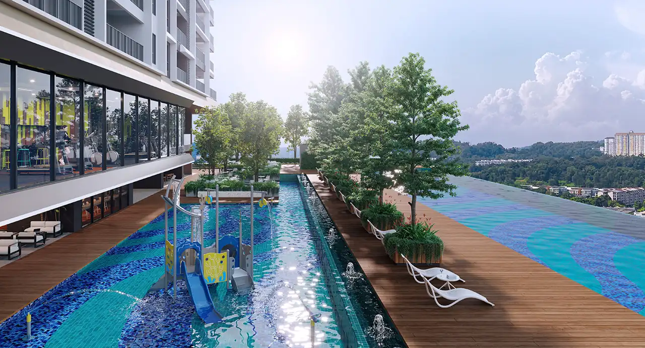 Quaver Residence infinity lap pool and water sanctuary podium