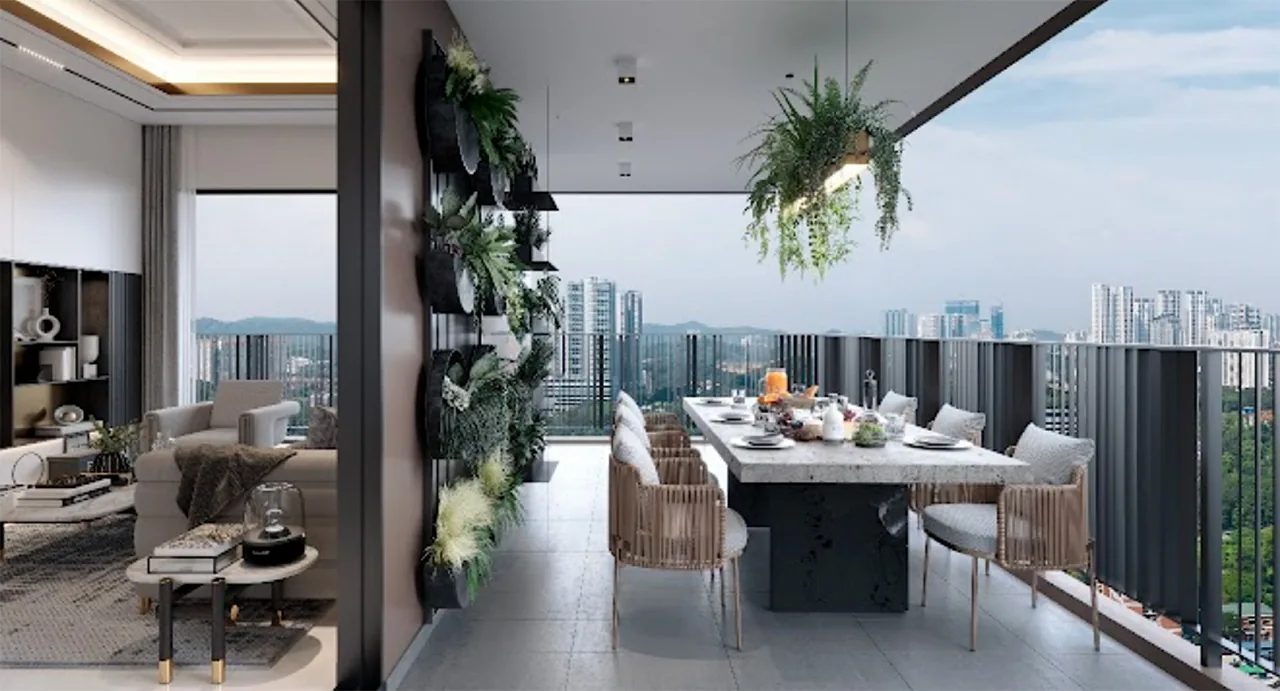 Quaver Residence skyline balcony with city view and al fresco dining