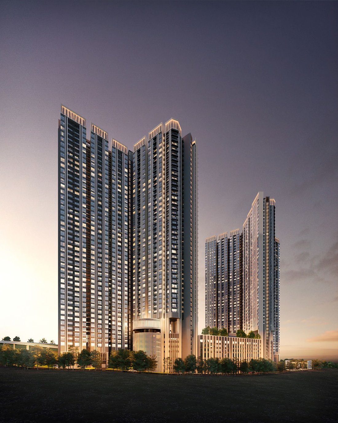 Ren Residence Bukit Jalil twin tower facade at dusk