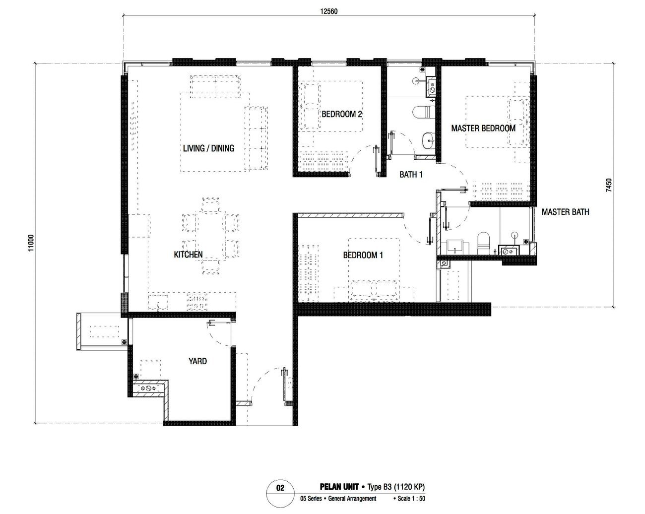 Ren Residence Type B3 floor plan 1120 sq ft