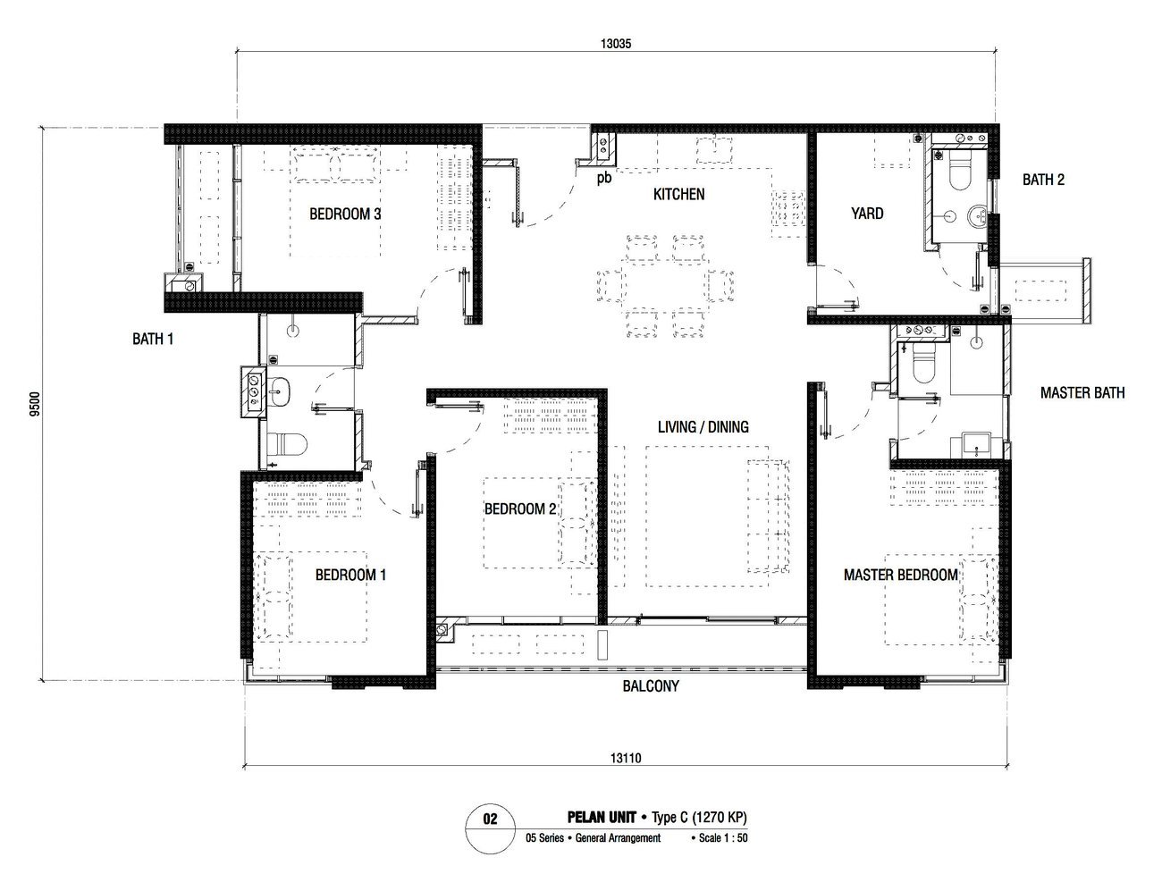 Ren Residence Type C floor plan 1270 sq ft