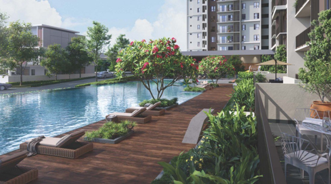 RIA Sunsuria Kwasa Damansara garden pool retreat with loungers