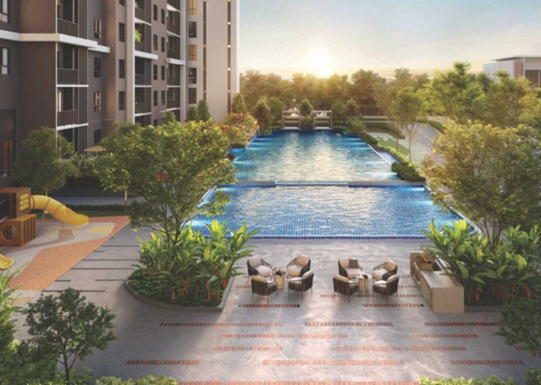 RIA Sunsuria Kwasa Damansara swimming pool and aqua terrace at sunrise
