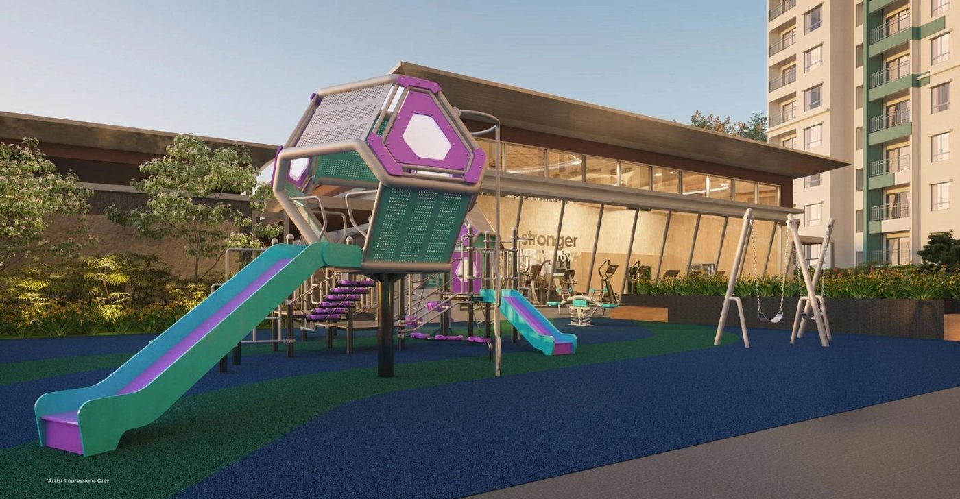 Riverville 2 Residences colourful children's playground with slides and climbing frame