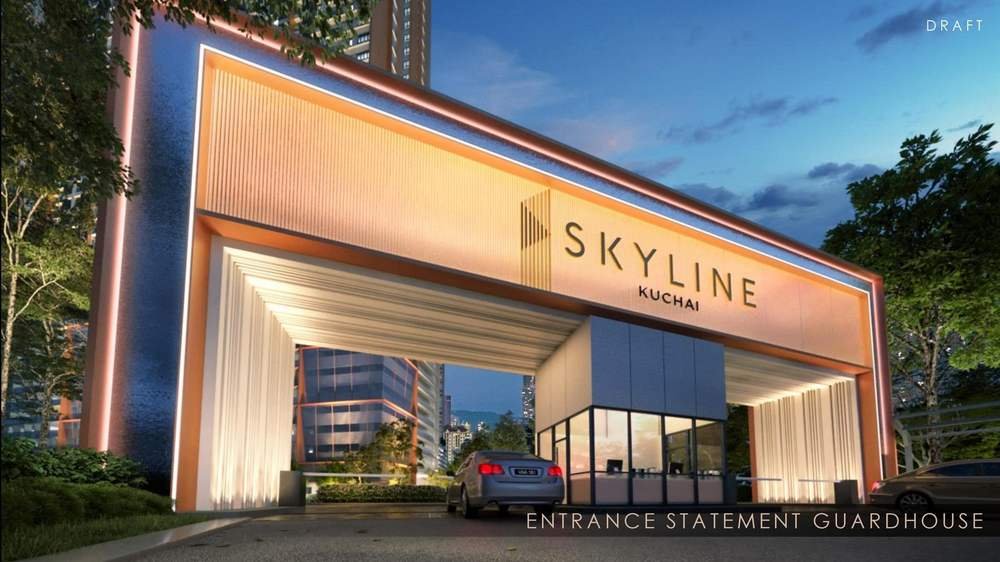 Skyline Kuchai entrance statement guardhouse at dusk