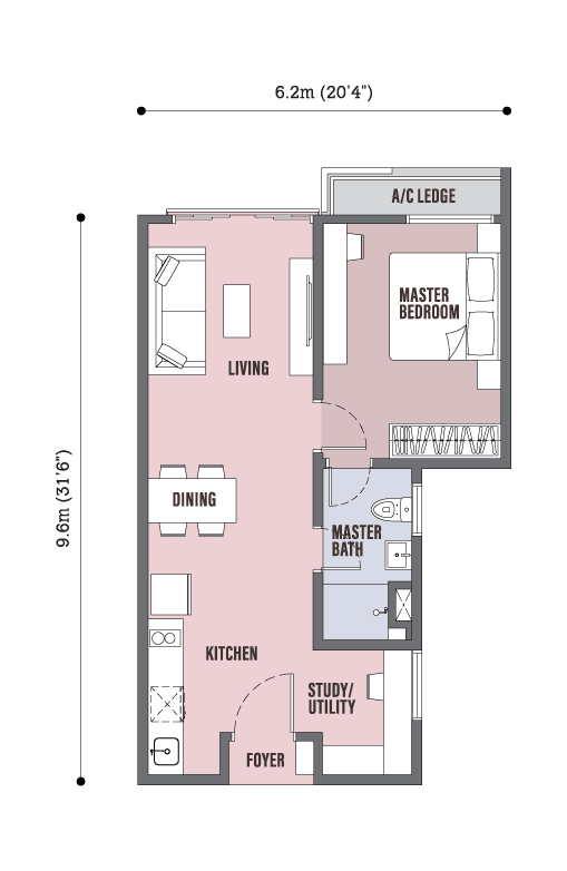 Skyline Kuchai Type A floor plan, 550 sq ft, 1+1 bedroom