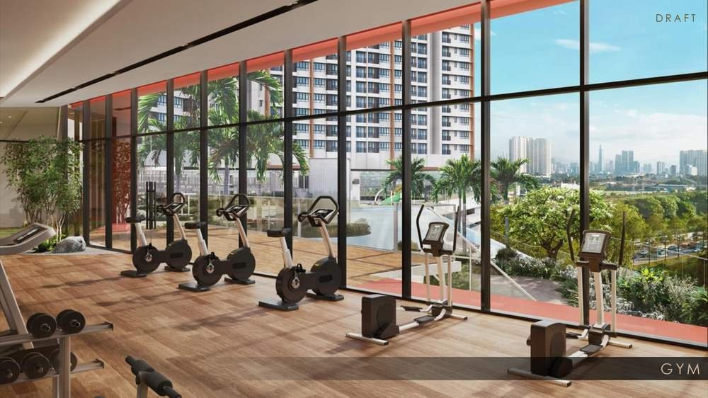 Skyline Kuchai gymnasium with city and pool views